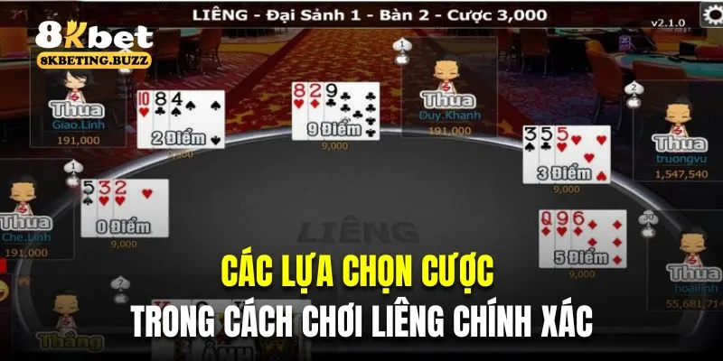 Các lựa chọn cược trong cách chơi liêng chính xác 